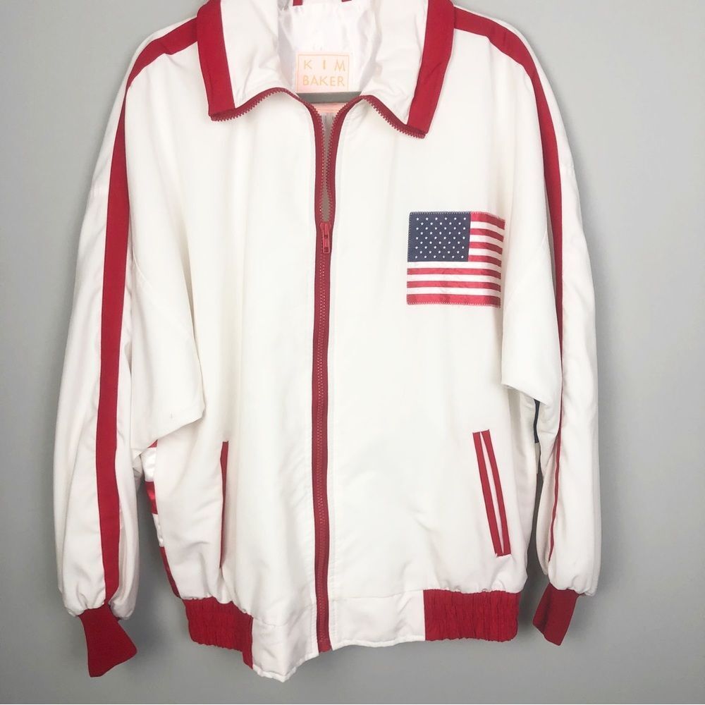 White & Red Zip-Up Flag Track Jacket